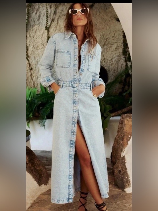 Zara Dresses & Skirts - NWT Zara acid wash long sleeve denim dress XXL
